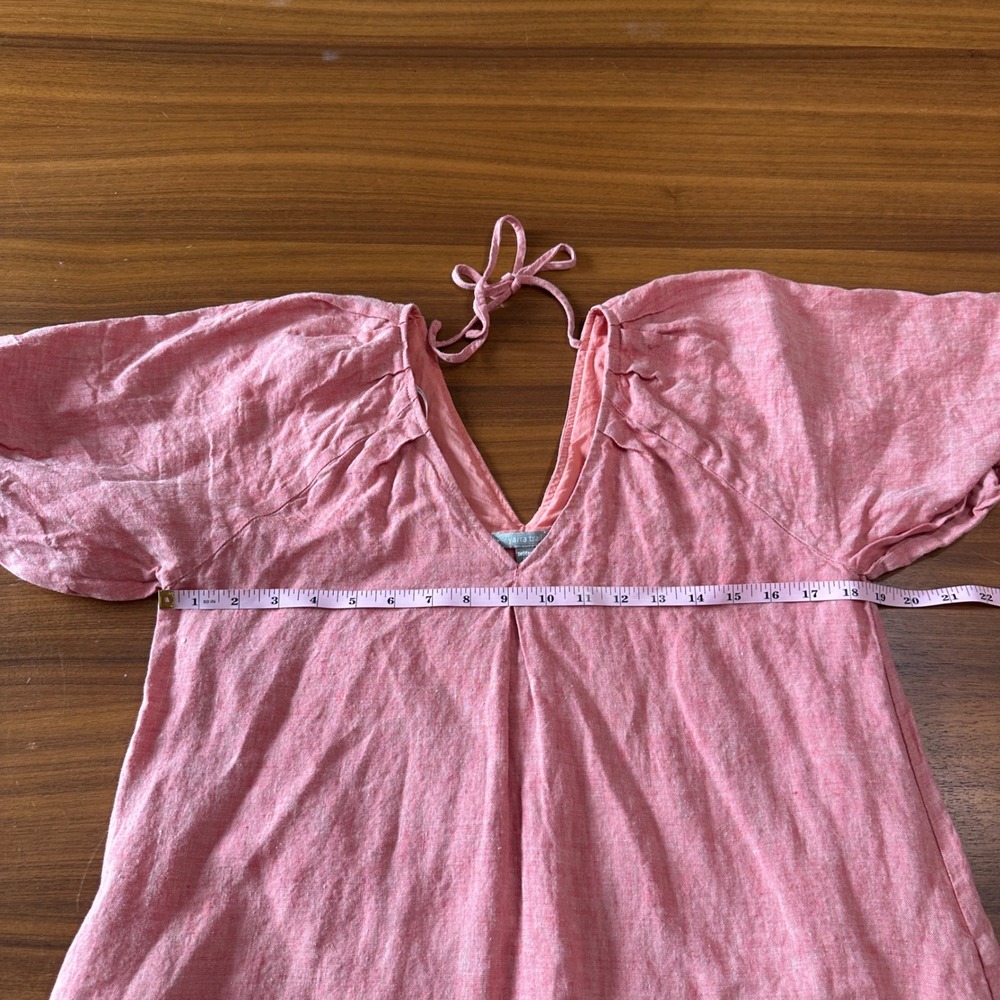 Yarra‎ Trail Linen Midi Dress 8 Petite Coral Red Puffed Sleeve Classic Summer - Picture 5 of 13